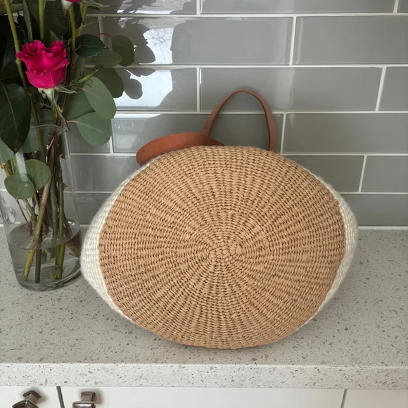 Mifuko Handwoven Basket Tote Leather Handles Fair Trade Market Bag Boho - Picture 5 of 7